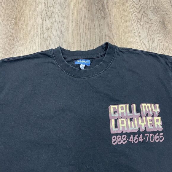 Market Shirt Mens Large Black Call My Lawyer Graphic Tee Made Pakistan Humor - Picture 2 of 10